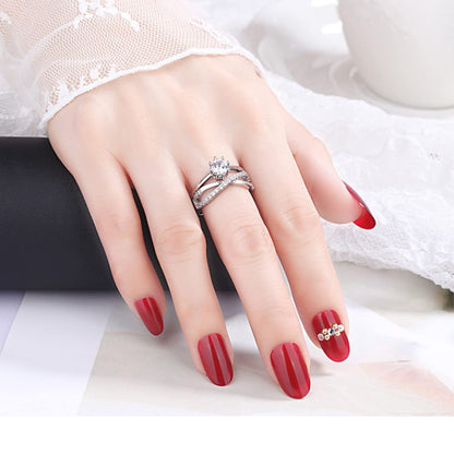 Rockyu 2連クロスリング ジルコニア装飾 フリーサイズ レディース指輪 幅広デザイン