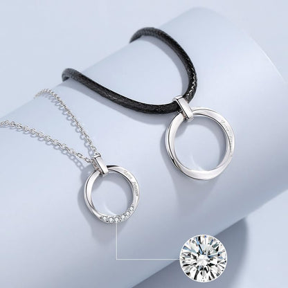 Rockyu ペアネックレス メンズ レディース リングデザイン 革紐＆チェーン 金属アレルギー対応