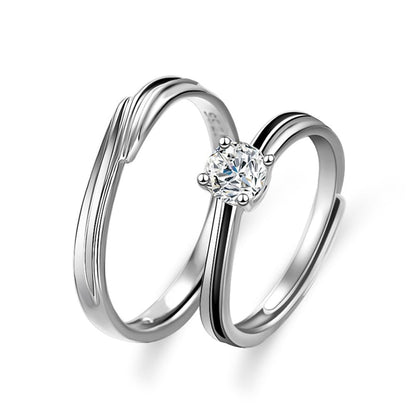 Rockyu ペアリング シルバー925 ジルコニア 四本爪デザイン カップルリングセット 金属アレルギー対応