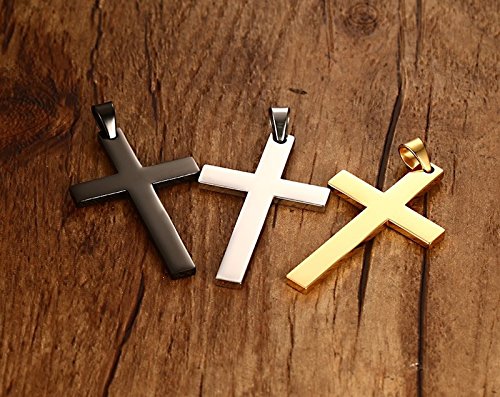 Rockyu シンプル十字架ペンダントネックレス【18金仕上げステンレス】