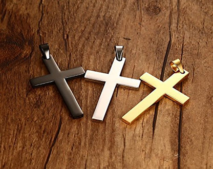 Rockyu シンプル十字架ペンダントネックレス【18金仕上げステンレス】