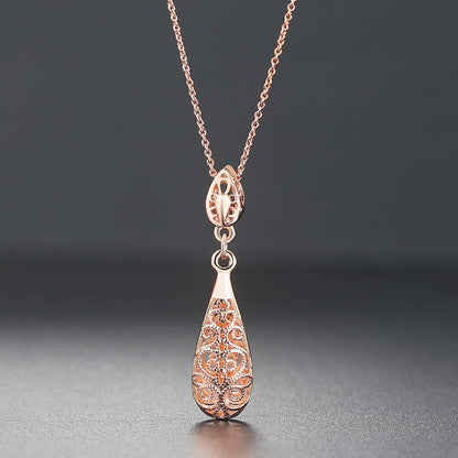 Rockyu ネックレス レディース 雫型ペンダント 18K鍍金 ピンクゴールド/シルバー ゆれる上品デザイン
