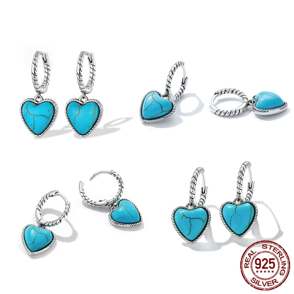 Rockyu シルバー925 ハート×ターコイズ フープピアス（ツイストデザイン）