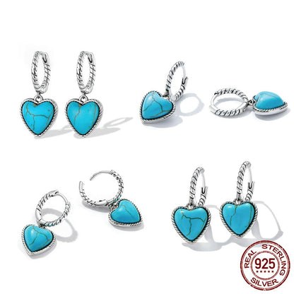 Rockyu シルバー925 ハート×ターコイズ フープピアス（ツイストデザイン）