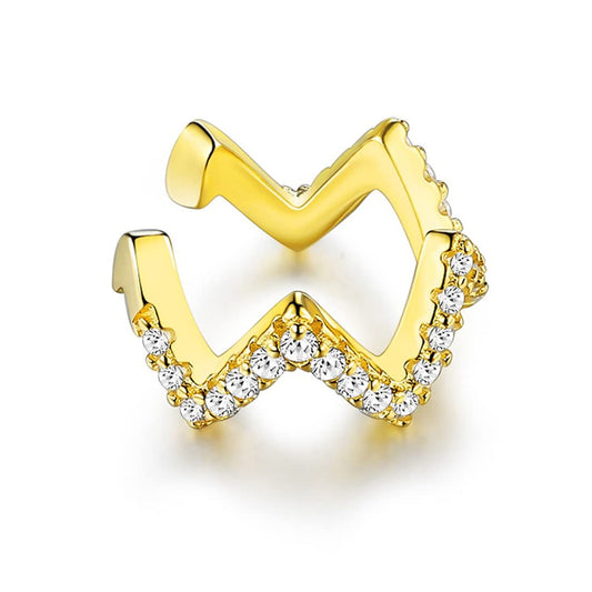 Rockyu フェイクピアス レディース メンズ シルバー925 ゴールド&シルバー W形 ジルコニア イヤーカフ アレルギー対応