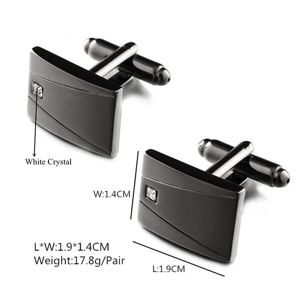 Rockyu メンズカフスとタイピンセット ジルコニア入りブラックサテーナ仕上げ
