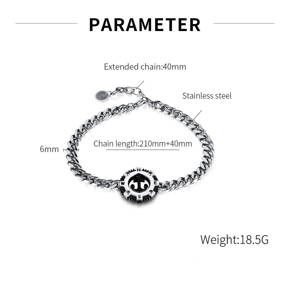 Rockyu ステンレス 錨コンパスデザイン メンズブレスレット 喜平チェーン