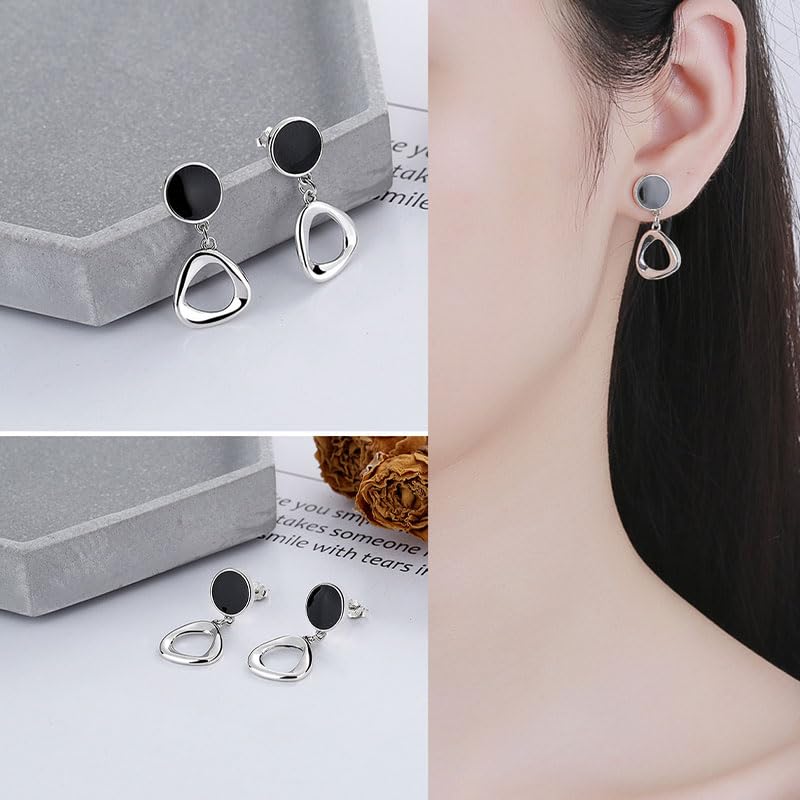 ピアス レディース シルバー925 ブラック 幾何学デザイン 揺れるピアス