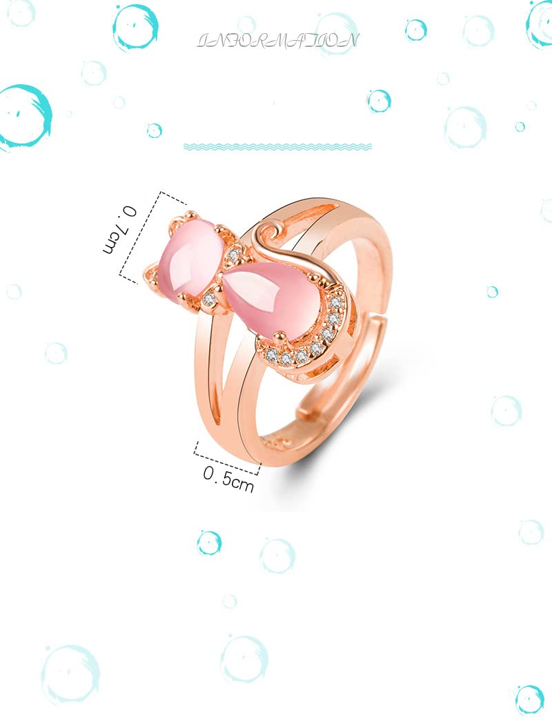 Rockyu 猫リング レディース ピンクゴールド×ジルコニア フリーサイズ 指輪