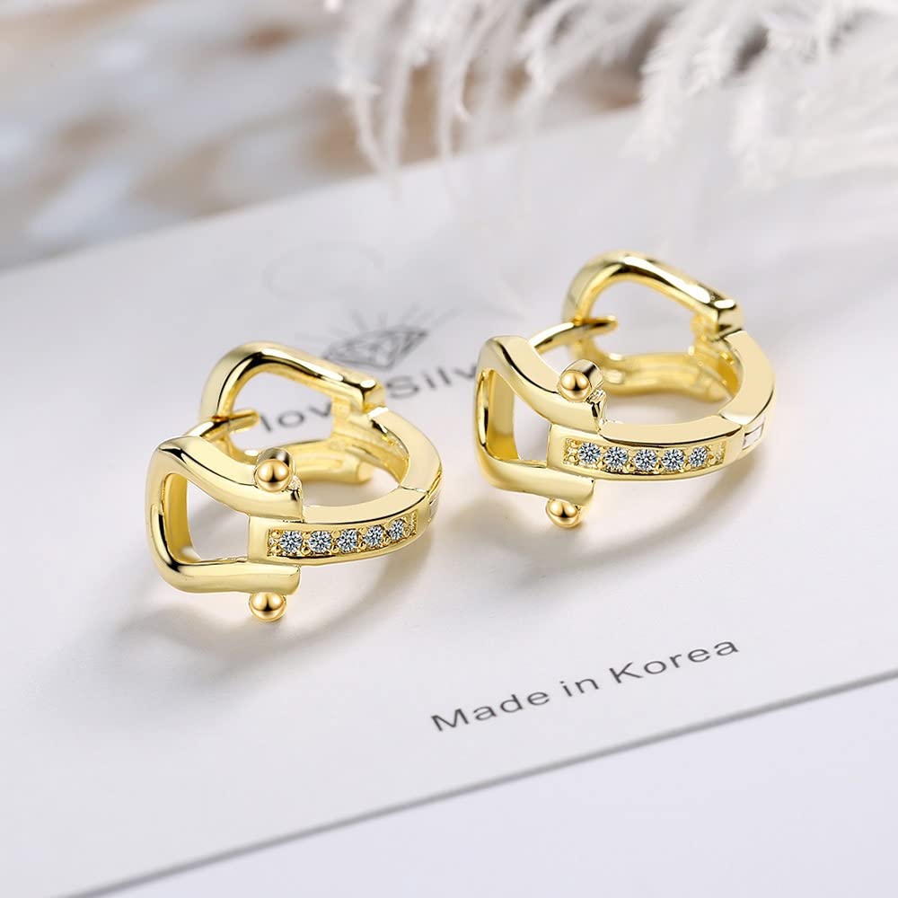 Rockyu 馬蹄モチーフフープピアス レディース シルバー925 ジルコニア ゴールド＆シルバー 金属アレルギー対応