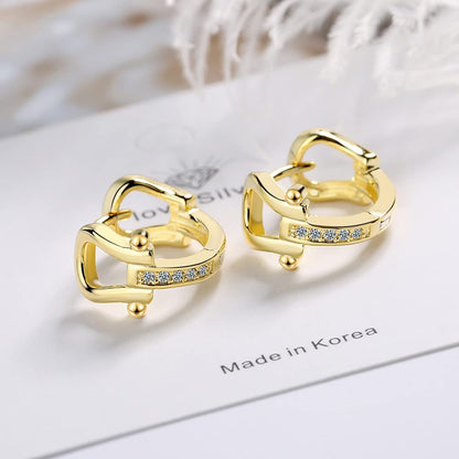 Rockyu 馬蹄モチーフフープピアス レディース シルバー925 ジルコニア ゴールド＆シルバー 金属アレルギー対応
