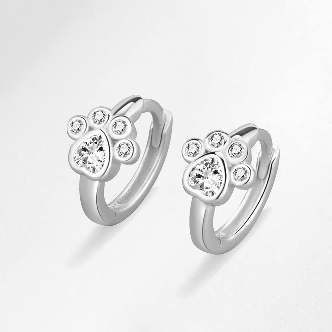 Rockyu フープピアス レディース 肉球モチーフ ジルコニア リング型 猫好きアクセサリー