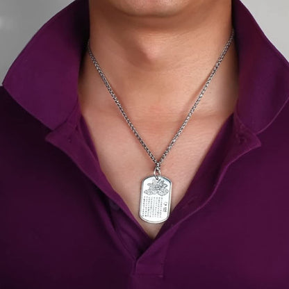Rockyu ネックレス メンズ シルバー サージカルステンレス プレート 刻印 お守り 長方形ペンダント チェーン付き アクセサリー