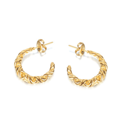 Rockyu ピアス レディース ゴールド ステンレス ツイスト フープ ハーフフープ アレルギー対応