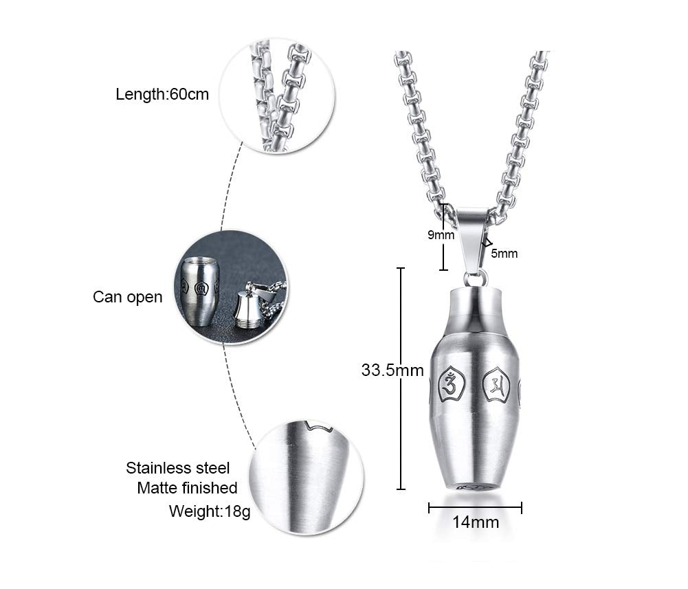 Rockyu 六字真言 遺骨ペンダント メンズ ステンレス 手元供養 ネックレス