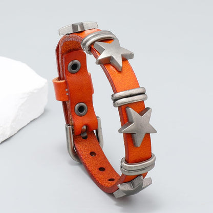 Rockyu メンズ レザー スタースタッズ ブレスレット パンク＆ヴィンテージ風