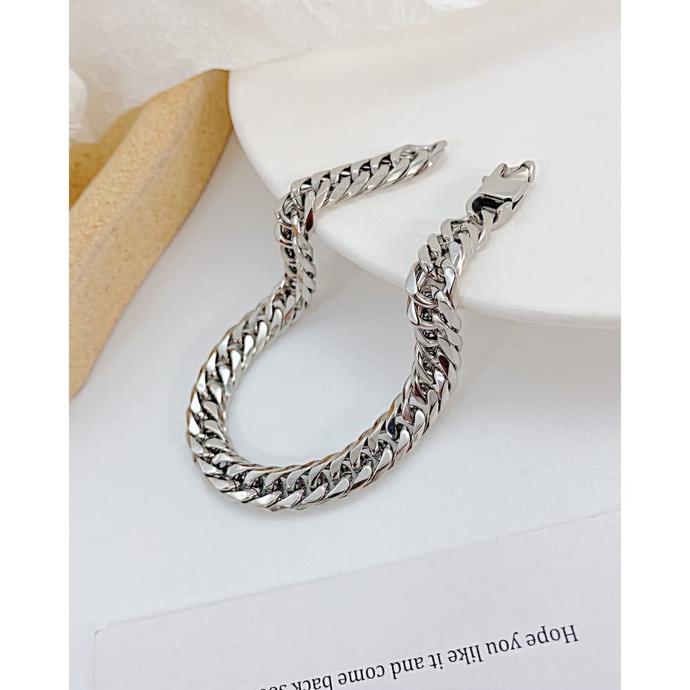 Rockyu ブレスレット メンズ チタン 喜平チェーン シルバー 金属アレルギー対応 ヒップホップスタイル