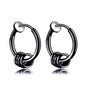 Rockyu フープピアス メンズ – 4連サークルデザイン シルバー＆ブラック 両耳セット