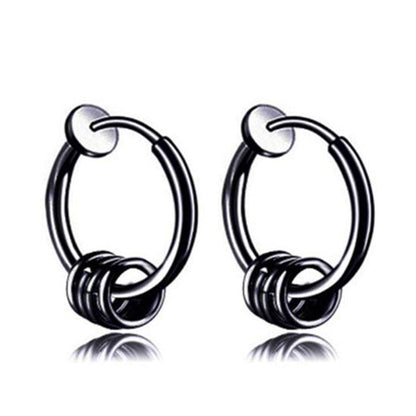 Rockyu メンズピアス フープ シルバー 4連サークル リングピアス 男女兼用 シンプル