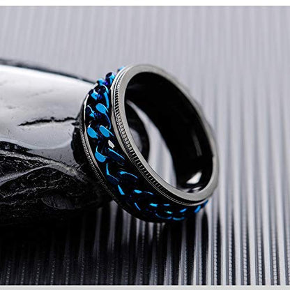 Rockyu スピナー 指輪 チェーンスピンリング メンズ ステンレス製 8mm 回転式 喜平チェーン 指輪