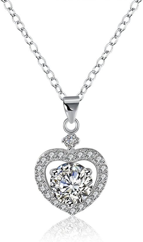 Rockyu ネックレス レディース シルバー925 一粒ジルコニア ハートペンダント