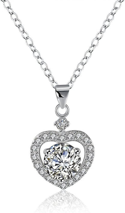 Rockyu ネックレス レディース シルバー925 一粒ジルコニア ハートペンダント