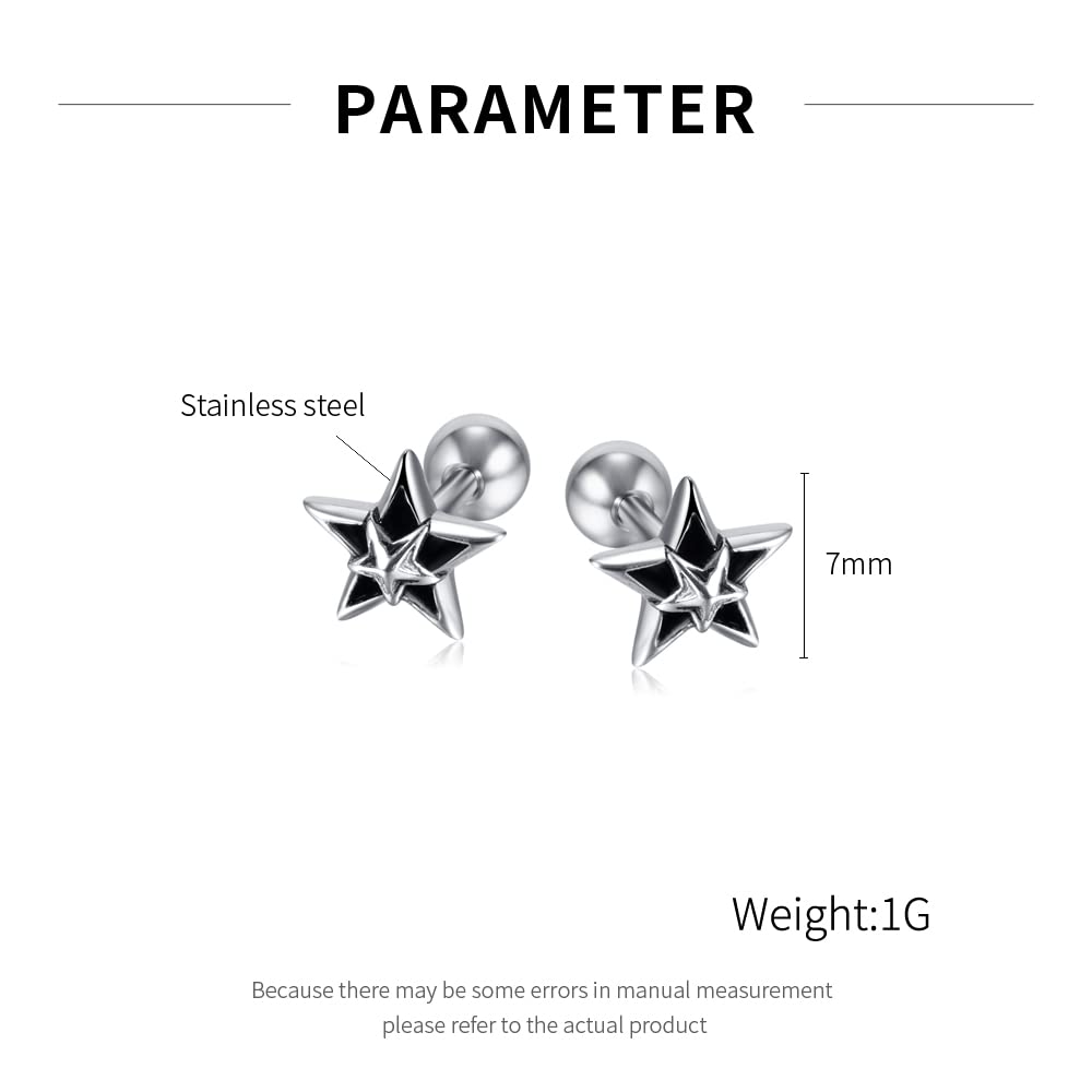 Rockyu ピアス メンズ レディース 五芒星 シルバー ブラック 星モチーフ チタン製 金属アレルギー対応