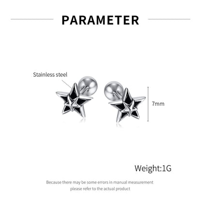 Rockyu ピアス メンズ レディース 五芒星 シルバー ブラック 星モチーフ チタン製 金属アレルギー対応