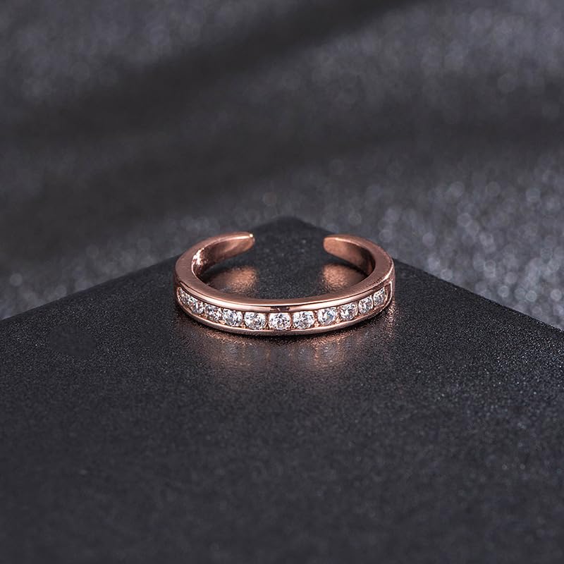 Rockyu トゥーリング レディース 調整可能 関節リング 925シルバー CZダイヤ 14mm オープンリング ゴールド/ローズゴールド/シルバー