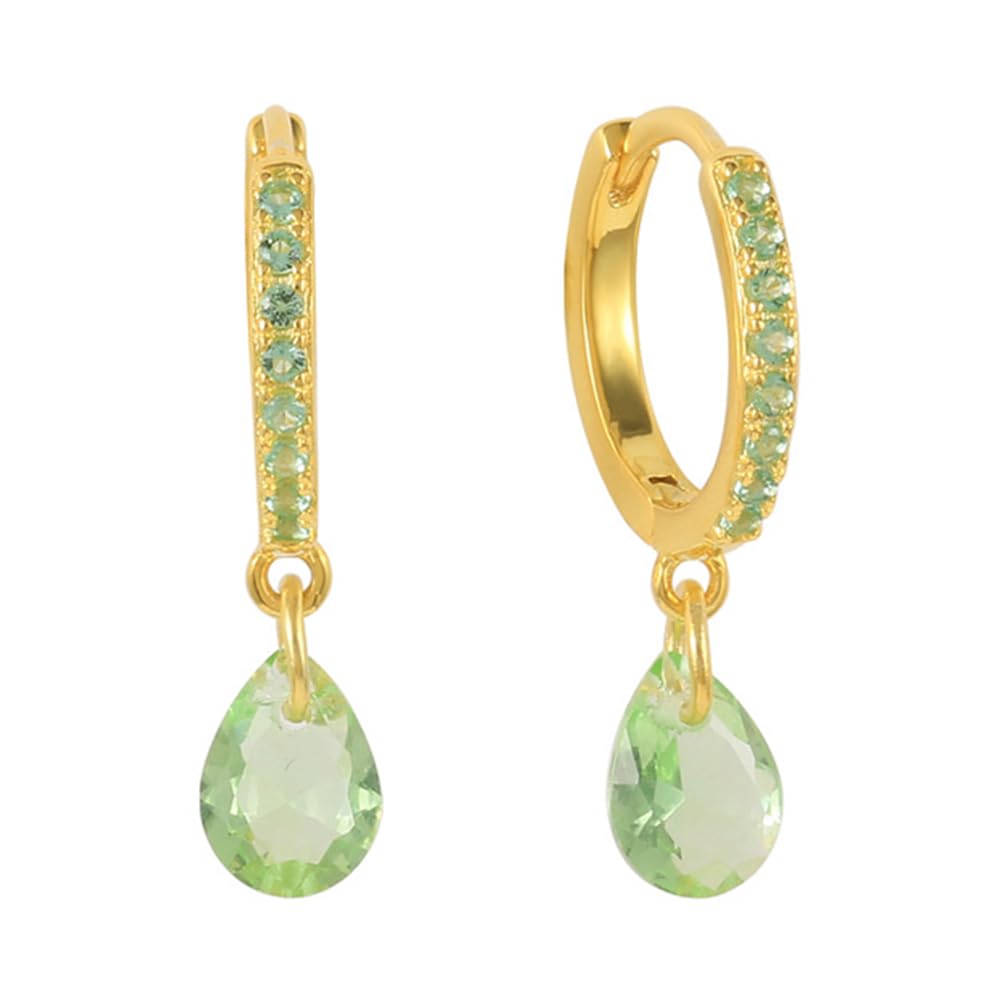 [Rockyu] ピアス レディース 18金 フープ 小さめ シルバー925 ゴールド 青 紫 緑 10mm ジルコニアリングピアス 不規則 水滴 雫ピアス 純銀製 フランス風 フープピアス 金属アレルギー対応 つけっぱなし ファッション 女性 アクセサリー (緑ジルコニア)