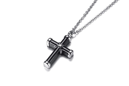 Rockyu ネックレス メンズ 十字架 クロスペンダント ブラック 316Lステンレス メモリアル 遺骨入れ シンプルアクセサリー
