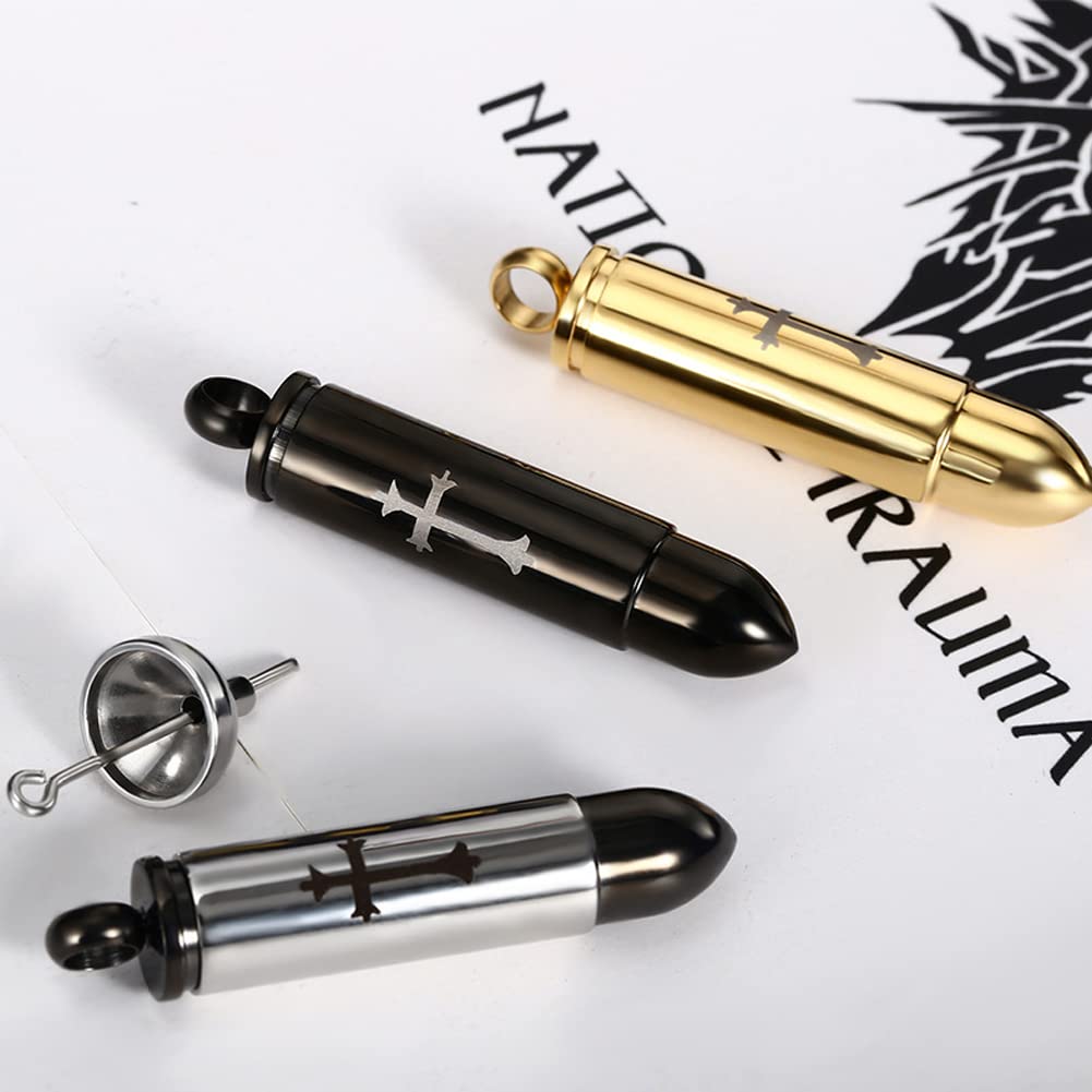 Rockyu 弾丸型メモリアルネックレス 十字架チタンペンダント メンズ＆レディース兼用