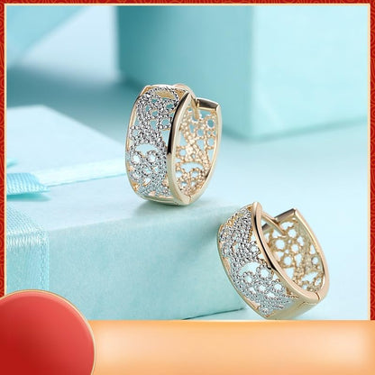 [Rockyu] ピアス レディース 幅広 フープ ゴールド 透かし彫り 花柄 ジルコニア セット販売