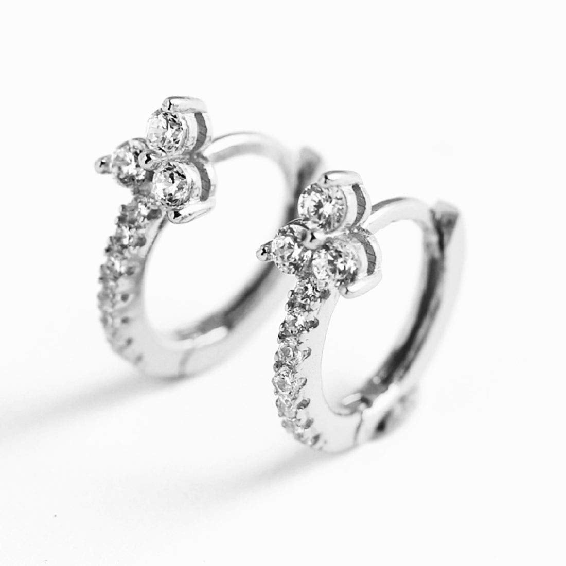 Rockyu ピアス レディース フープ リングピアス CZダイヤ 三粒ストーン 多色展開 小ぶり 上品 アクセサリー