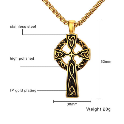 Rockyu ネックレス メンズ ステンレス ケルティッククロス ペンダント チェーン付 ブラック ゴールド シルバー
