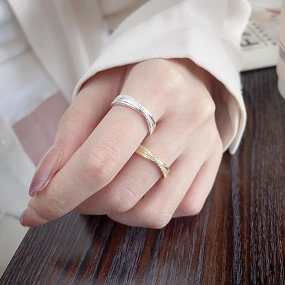 Rockyu クロスデザインリング レディース 18Kコーティング フリーサイズ ジルコニア