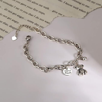 Rockyu ブレスレット レディース 小熊チャーム付き チェーンブレス 錆びにくい チタン風