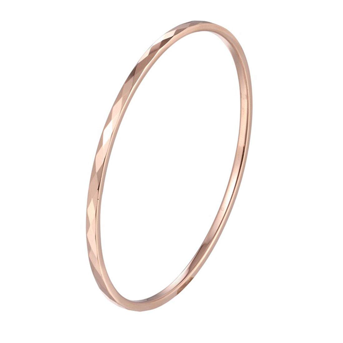 Rockyu バングル レディース 18Kゴールド/ローズゴールド 菱形カット 64mm 手首用ブレスレット