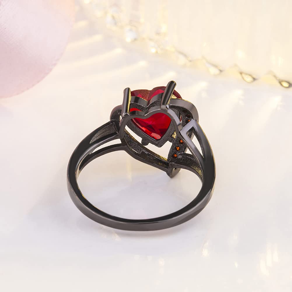 Rockyu ハートシェイプリング レディース｜ブラック×赤ジルコニアの華やかリング