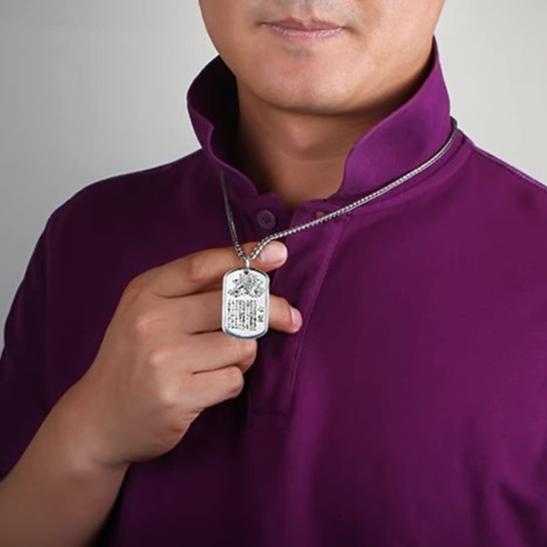 Rockyu ネックレス メンズ シルバー サージカルステンレス プレート 刻印 お守り 長方形ペンダント チェーン付き アクセサリー