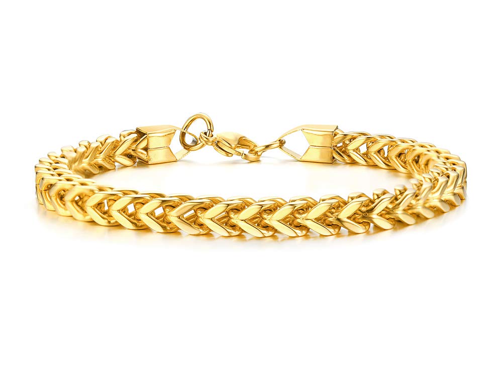 Rockyu メンズ ブレスレット ゴールド チェーン ステンレス スリム 6mm