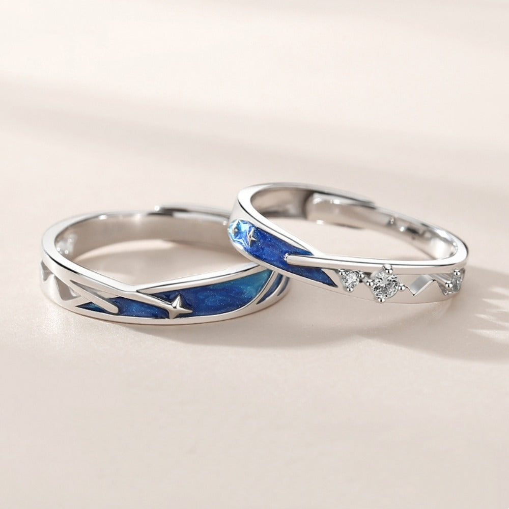 Rockyu 星空モチーフ ペアリング S925純銀仕上げ フリーサイズ アレルギー対応