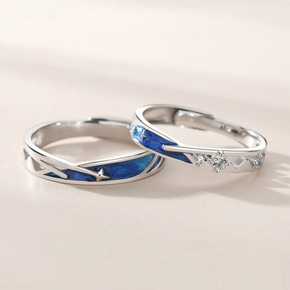 Rockyu 星空モチーフ ペアリング S925純銀仕上げ フリーサイズ アレルギー対応