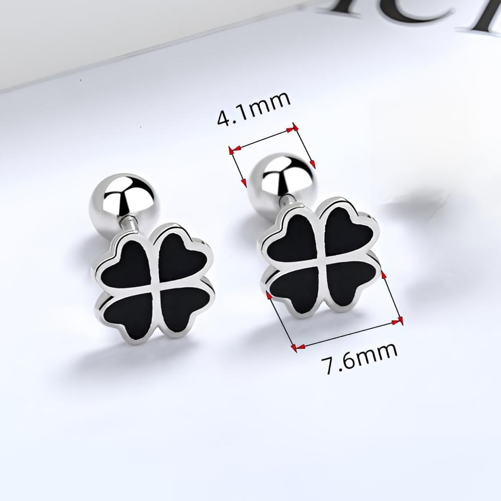 Rockyu ピアス レディース シルバー925 四つ葉のクローバー 黒エナメル 小さめ 両耳用 シルバー/ゴールド/ローズゴールド