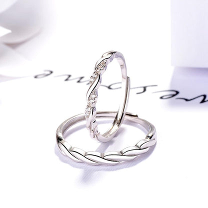 Rockyu ペアリング シルバー925 ツイストデザイン ジルコニア入り お揃いカップルリングセット 金属アレルギー対応