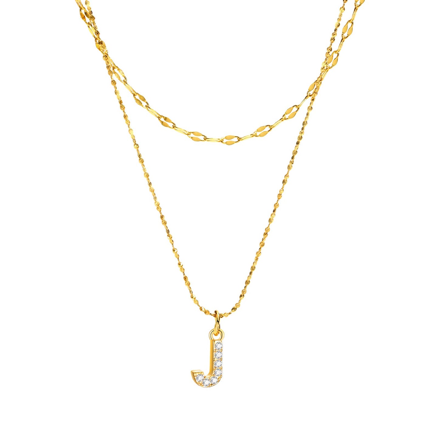 Rockyu イニシャルネックレス レディース ゴールド A〜Z 26文字 ジルコニア 二連チェーン ステンレス製 金属アレルギー対応