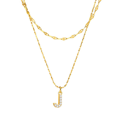 Rockyu イニシャルネックレス レディース ゴールド A〜Z 26文字 ジルコニア 二連チェーン ステンレス製 金属アレルギー対応