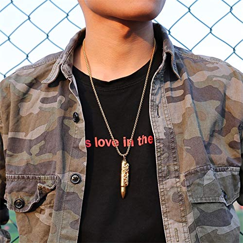 Rockyu 弾丸ドラゴンクロスネックレス メンズ ステンレス製 ゴールド＆シルバー ペンダント