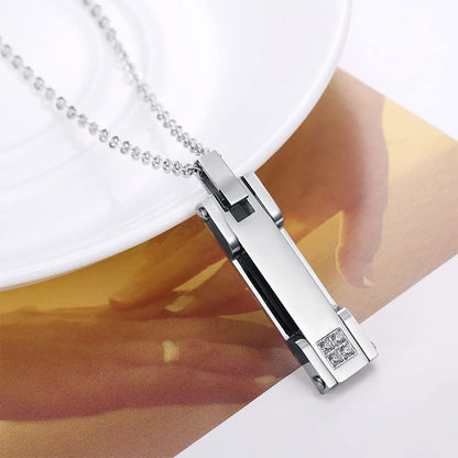 Rockyu ペアネックレス ステンレス メンズ レディース シルバー ジルコニア スティックペンダント