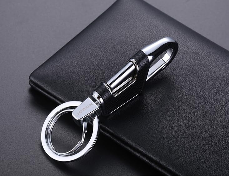 Rockyu キーホルダー メンズ レディース 車用キーリング レザー調 亜鉛合金製 ダブルリング シルバー ブラック ゴールド